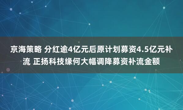 京海策略 分红逾4亿元后原计划募资4.5亿元补流 正扬科技缘何大幅调降募资补流金额